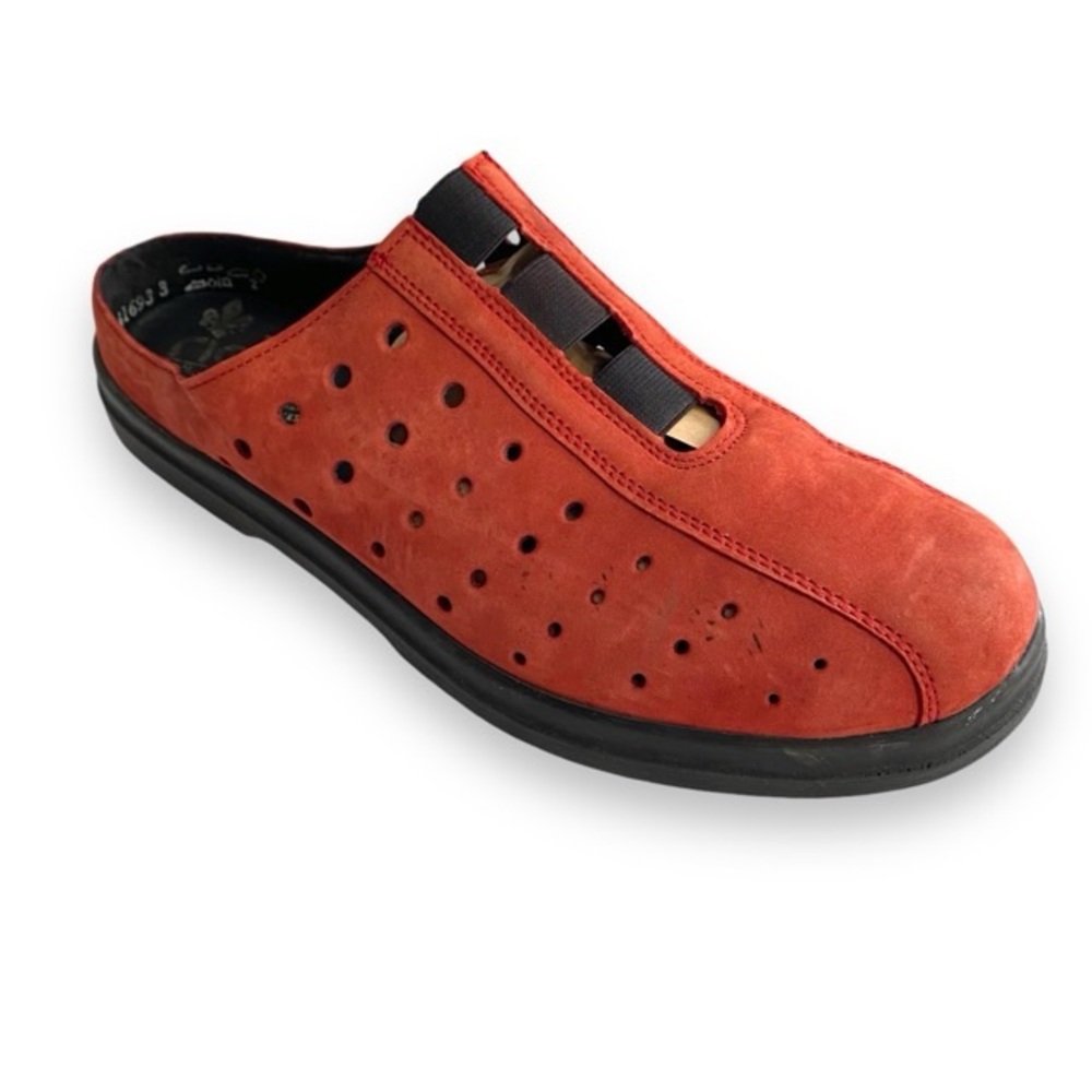 RIEKER Comfort Slides Leather Red Slip On Shoes Sandals Clogs